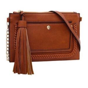 Melie Bianco Sawyer Clutch Brown Crossbody Bag with Tassel Accent